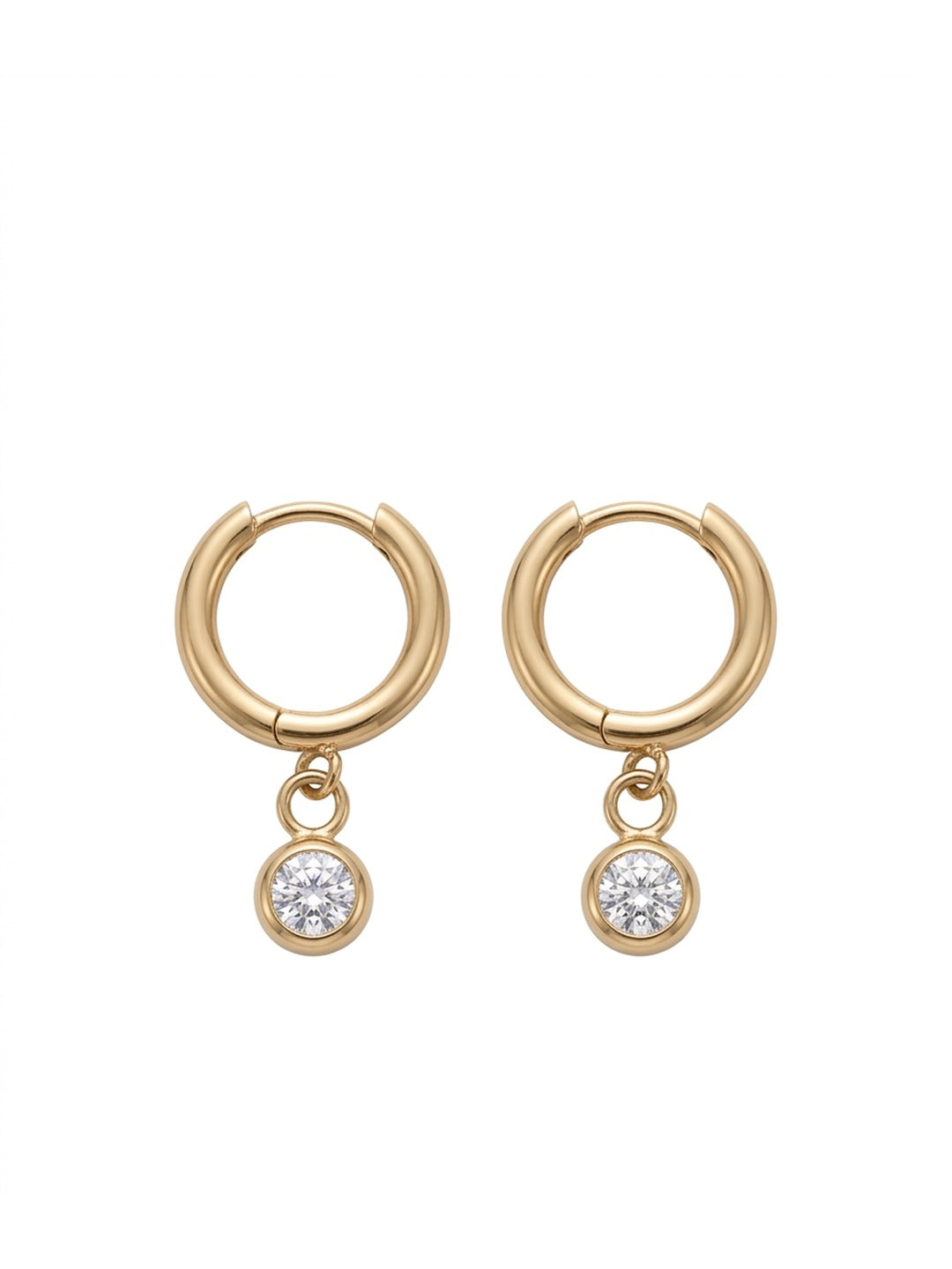 18K Gold Plated CZ Drop Huggie Hoop Earrings