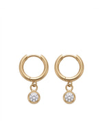 18K Gold Plated CZ Drop Huggie Hoop Earrings