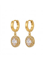 18K Gold Plated CZ Halo Drop Huggie Hoop Earrings