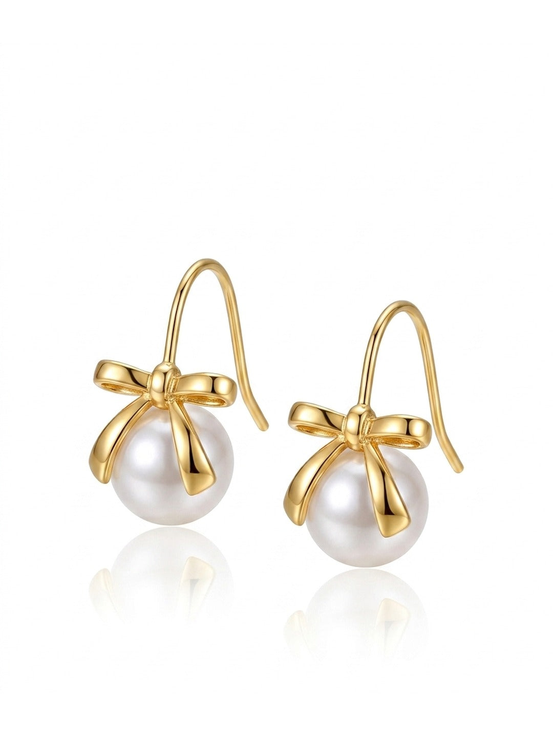 18K Gold Plated Bow Pearl Drop Hook Earrings