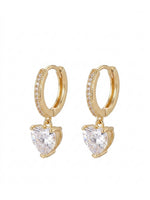 18K Gold Plated Large CZ Heart Charm Huggie Earrings