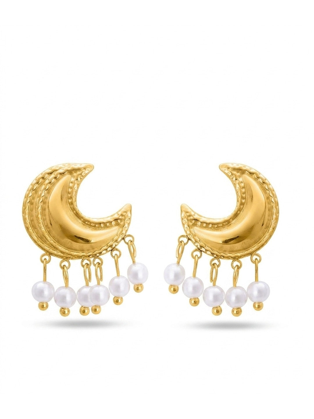 18K Gold Plated Crescent Pearl Fringe Earrings