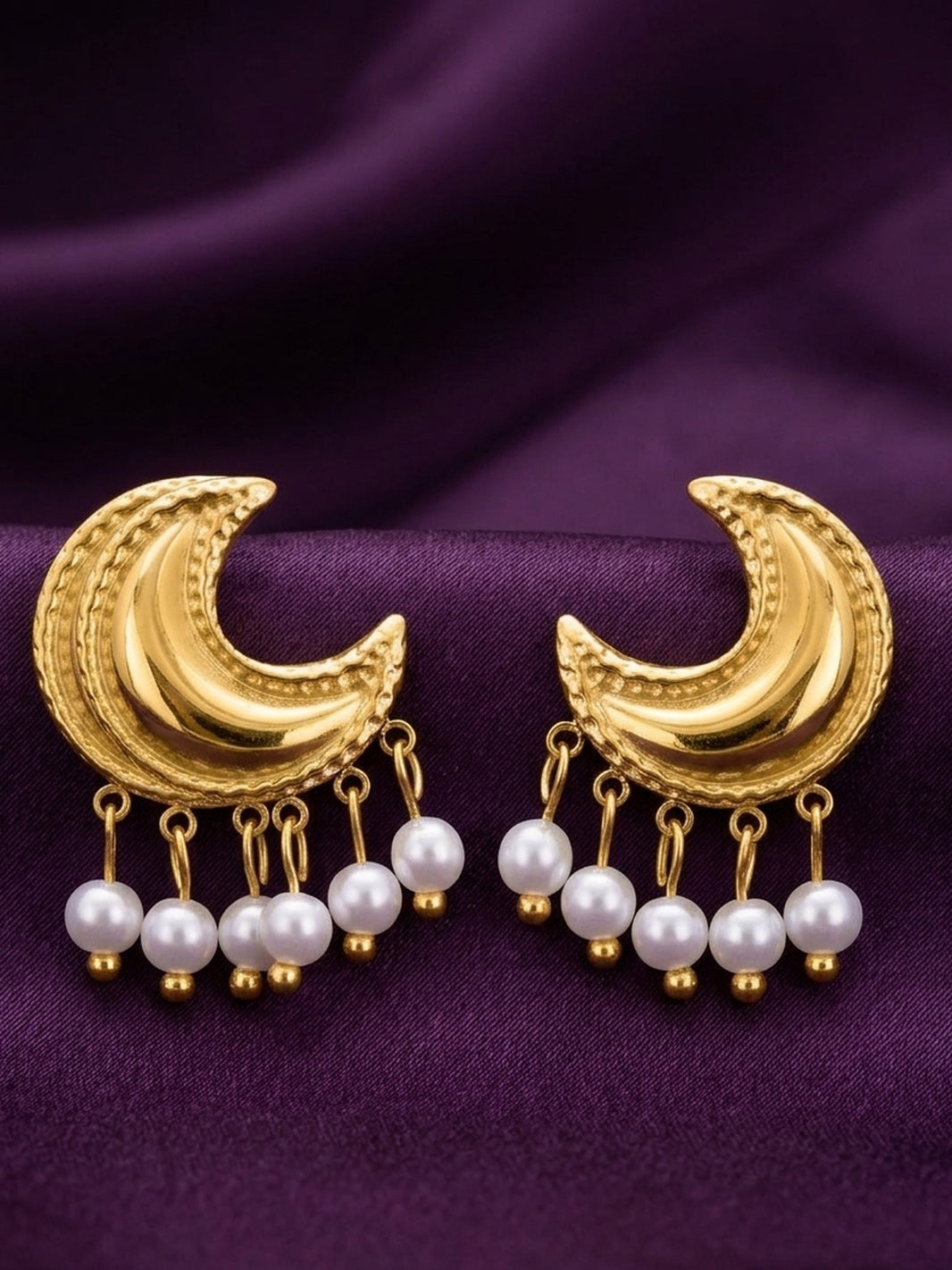 18K Gold Plated Crescent Pearl Fringe Earrings