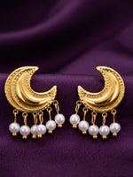18K Gold Plated Crescent Pearl Fringe Earrings