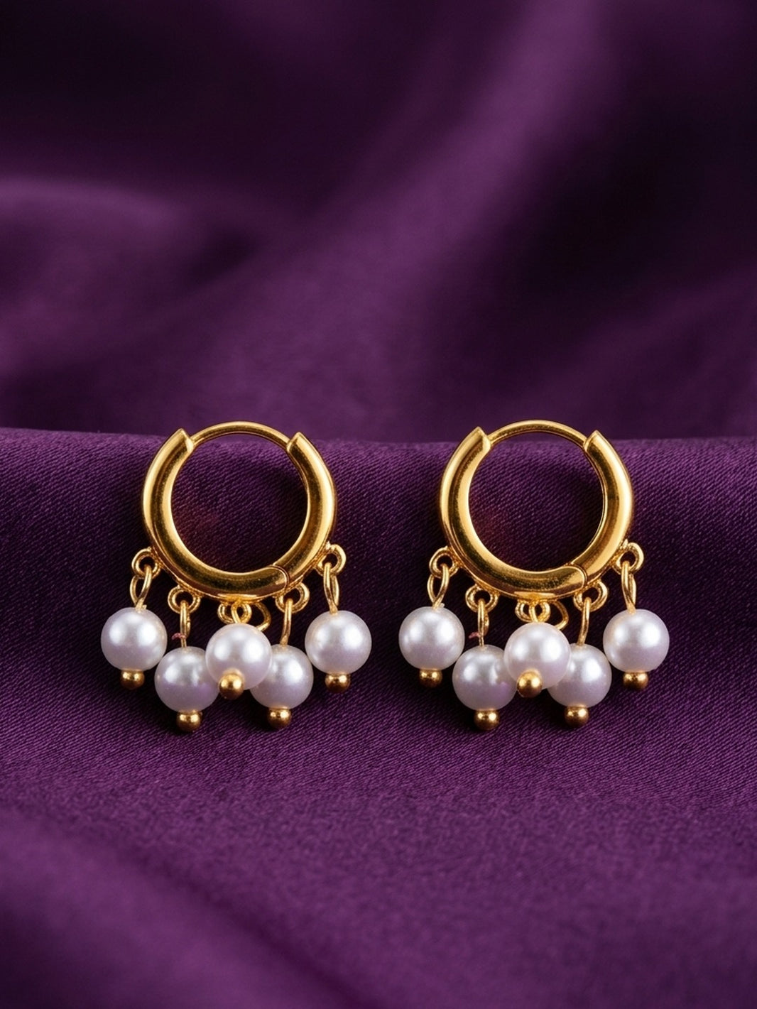 18K Gold Plated Hoop Pearl Fringe Earrings