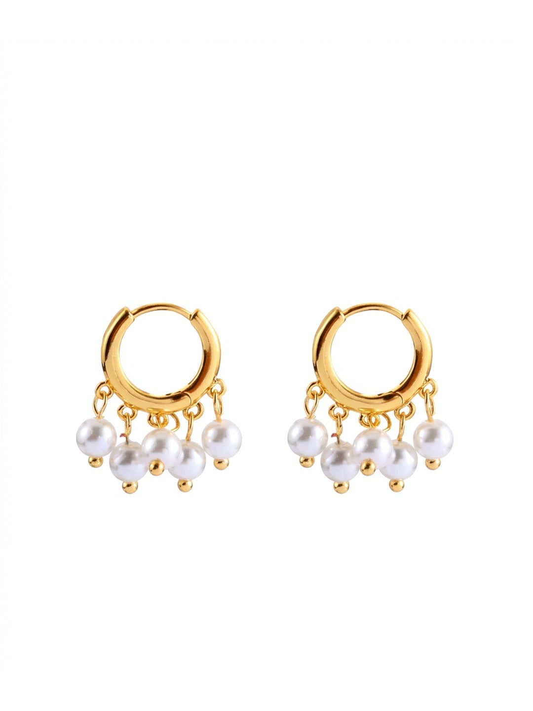 18K Gold Plated Hoop Pearl Fringe Earrings