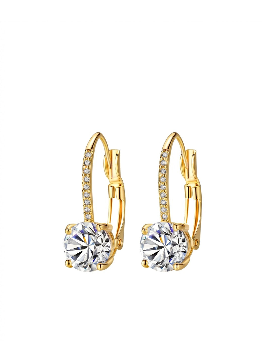 18K Gold Plated CZ Stud Leverback Earrings