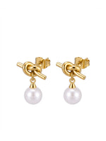 18K Gold Plated Knot Stud Pearl Drop Earrings