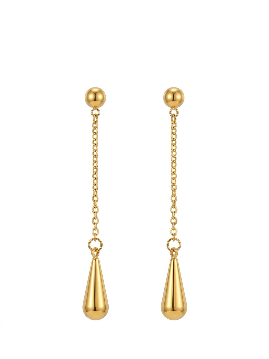 18K Gold Plated Ball Stud Chain Teardrop Drop Earrings