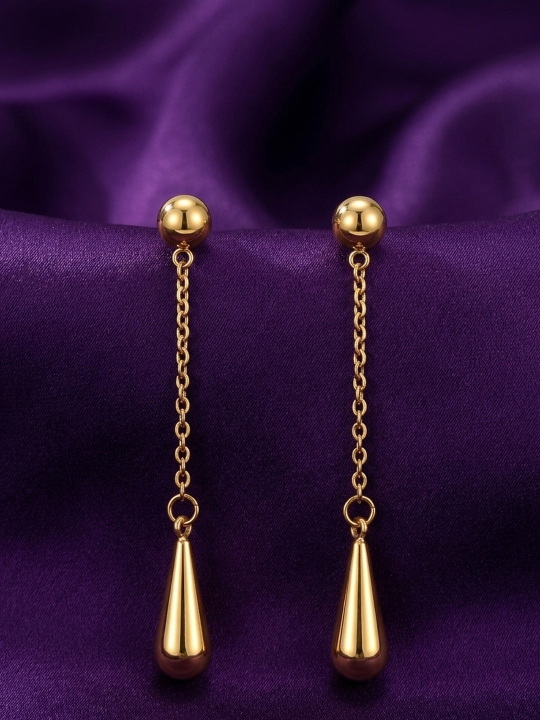 18K Gold Plated Ball Stud Chain Teardrop Drop Earrings