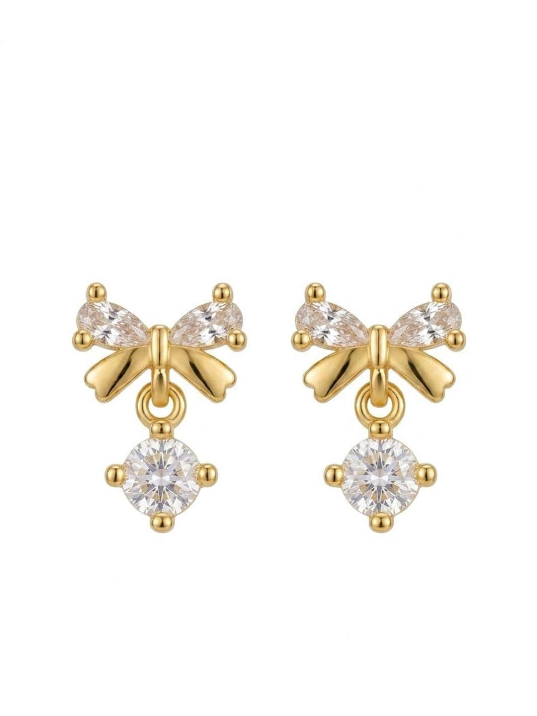 18K Gold Plated Bow CZ Marquise Petal Stud Earrings
