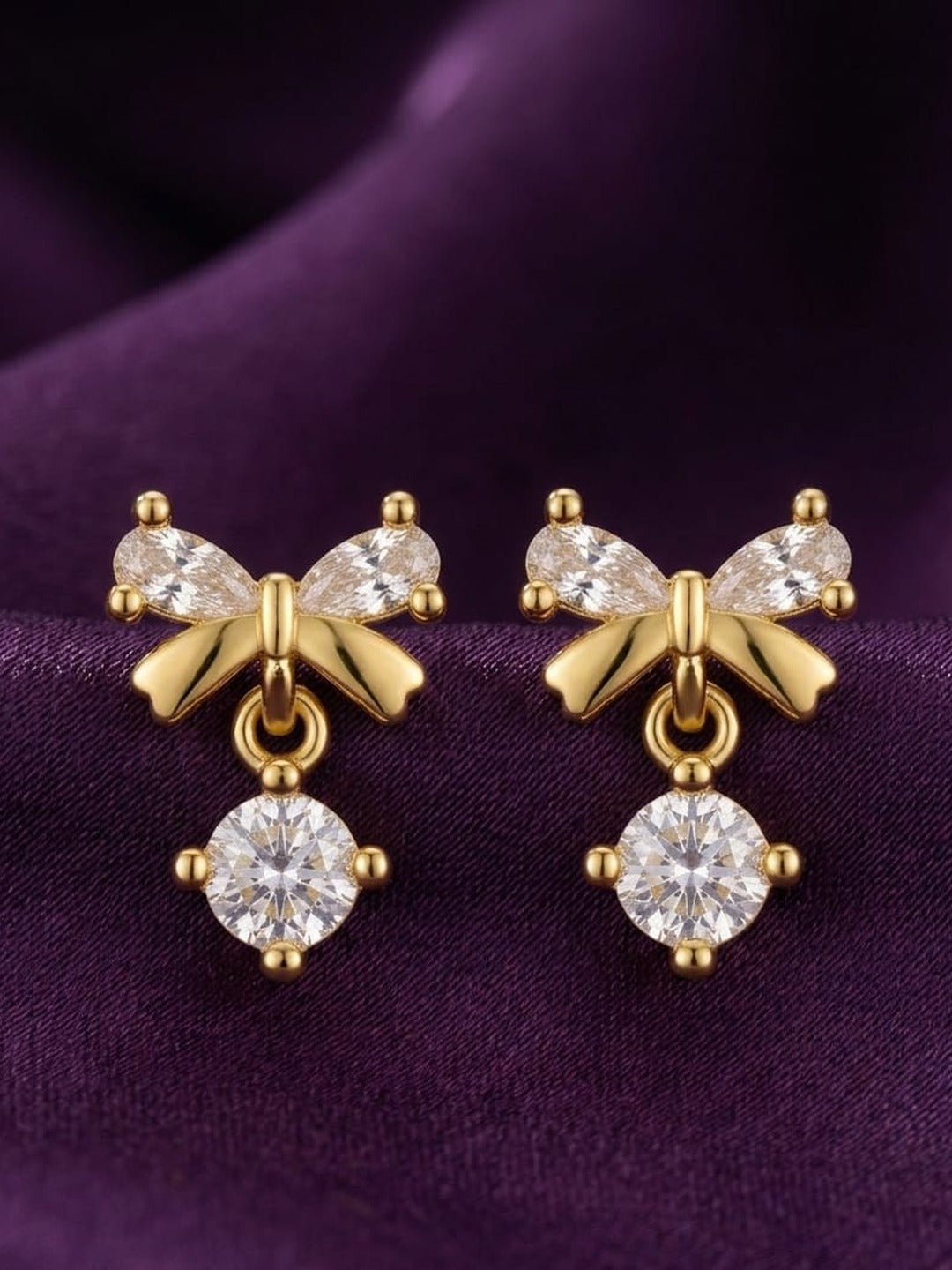 18K Gold Plated Bow CZ Marquise Petal Stud Earrings