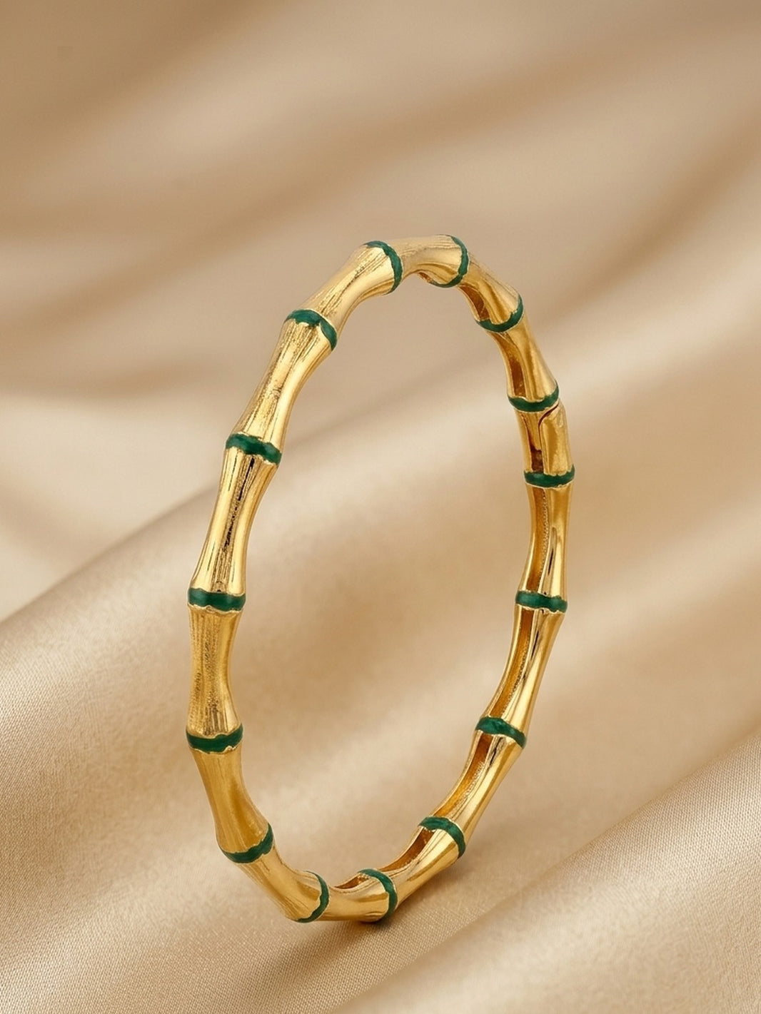 18K Gold Plated Green Enamel Bamboo Bangle