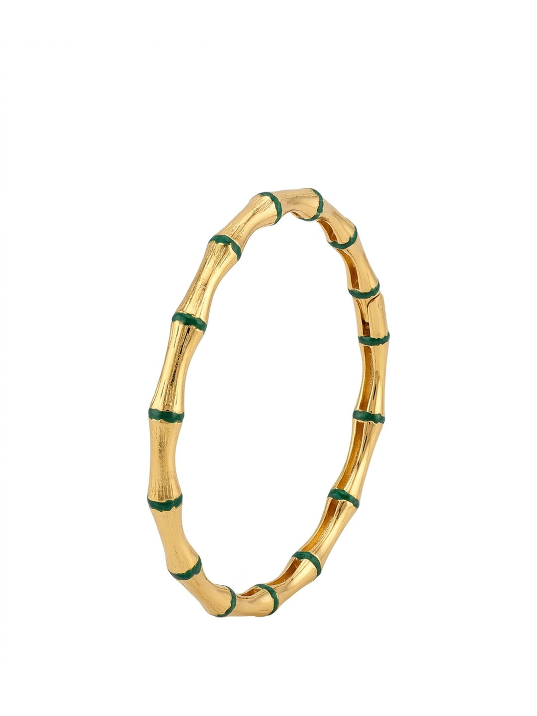 18K Gold Plated Green Enamel Bamboo Bangle