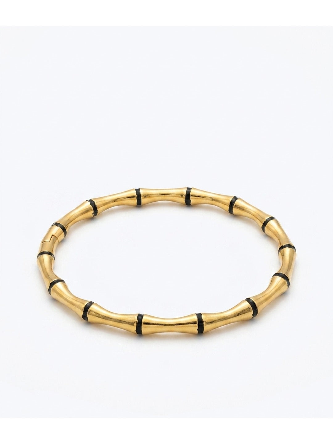 18K Gold Plated Black Enamel Bamboo Bangle