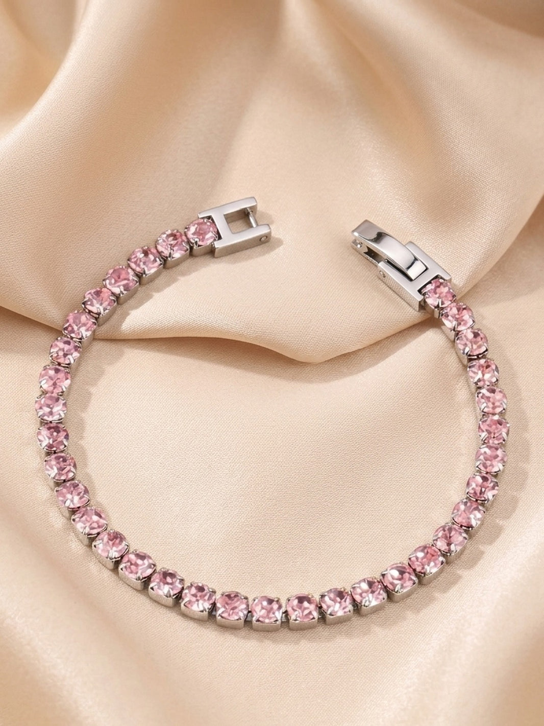 Zircon Inlay with Pink CZ Tennis Bracelet