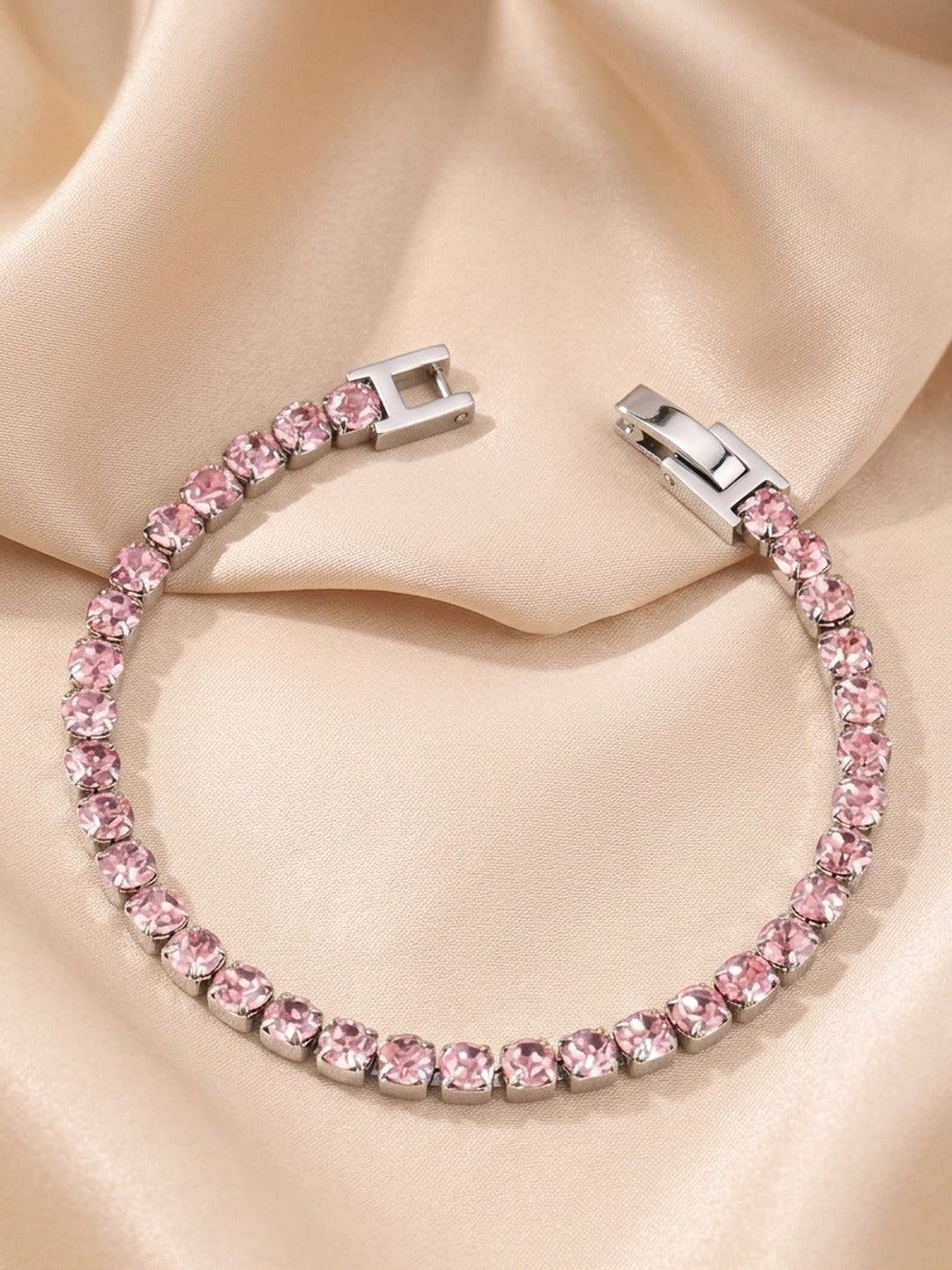 Zircon Inlay with Pink CZ Tennis Bracelet