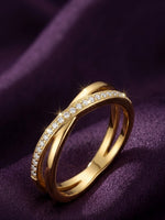 18K Gold Plated X-Crossover Pave Ring - Size 6