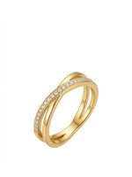 18K Gold Plated X-Crossover Pave Ring - Size 6