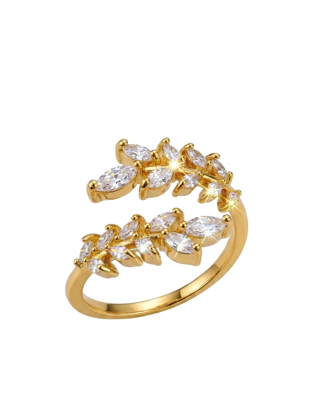 18K Gold Plated CZ Leaf Wrap Ring