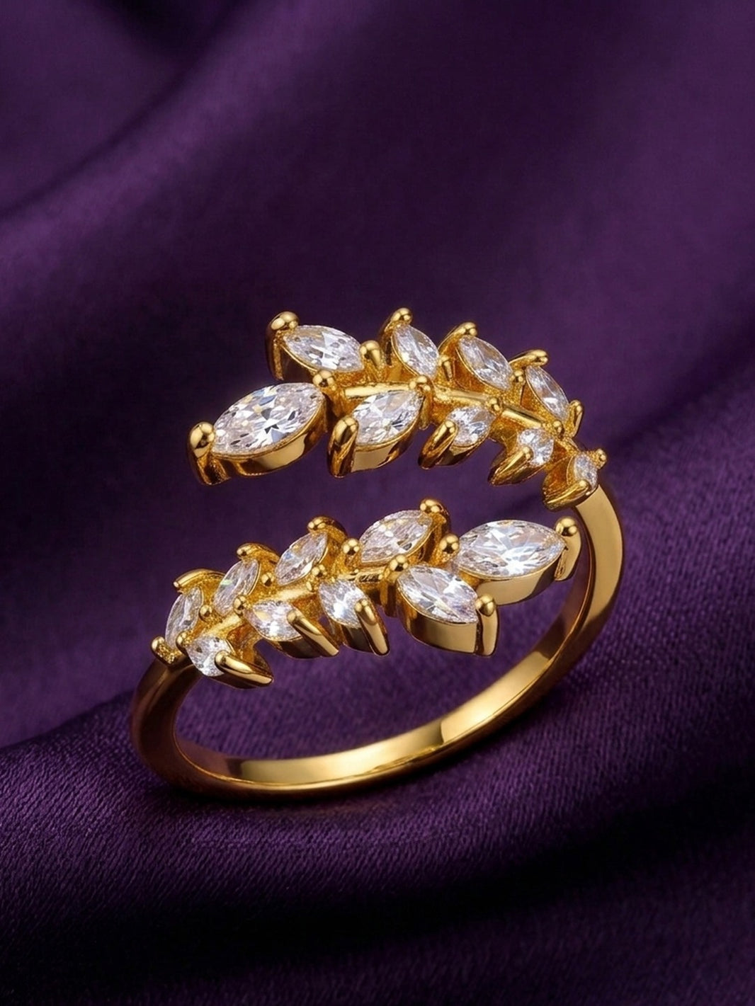 18K Gold Plated CZ Leaf Wrap Ring