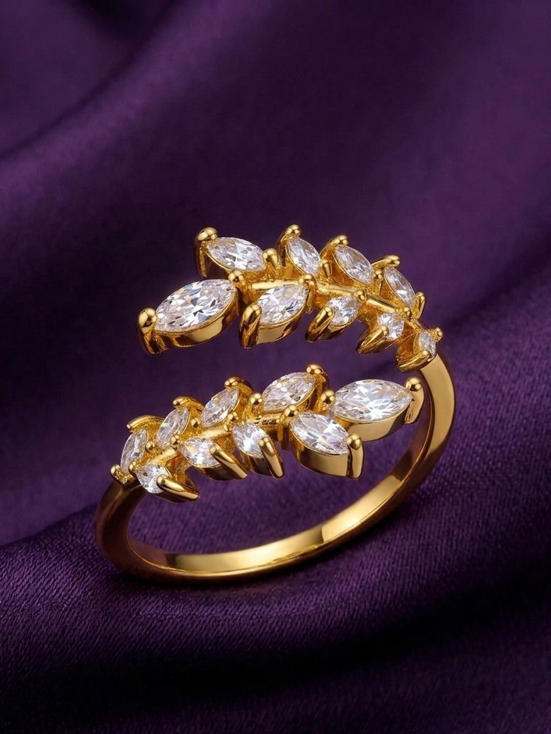 18K Gold Plated CZ Leaf Wrap Ring
