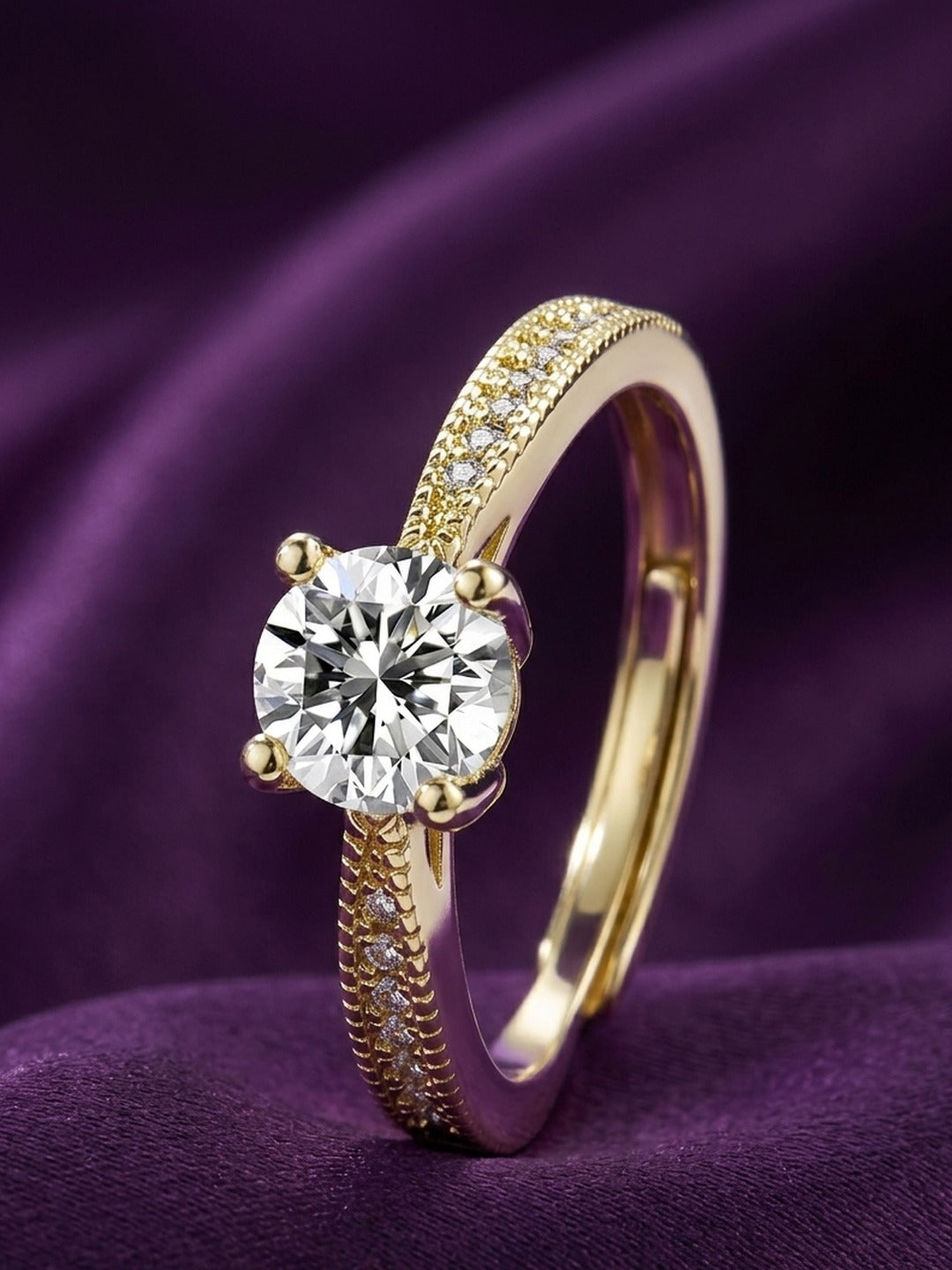 18K Gold Plated CZ Solitaire Pave Ring