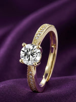 18K Gold Plated CZ Solitaire Pave Ring