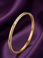 18K Gold Plated Thin CZ Three Stone Band Ring - Size 6