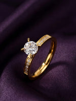 18K Gold Plated Geometric CZ Solitaire Pave Ring