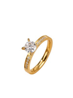 18K Gold Plated Geometric CZ Solitaire Pave Ring