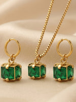 18K Gold Plated Emerald Cube Pendant Set