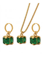 18K Gold Plated Emerald Cube Pendant Set