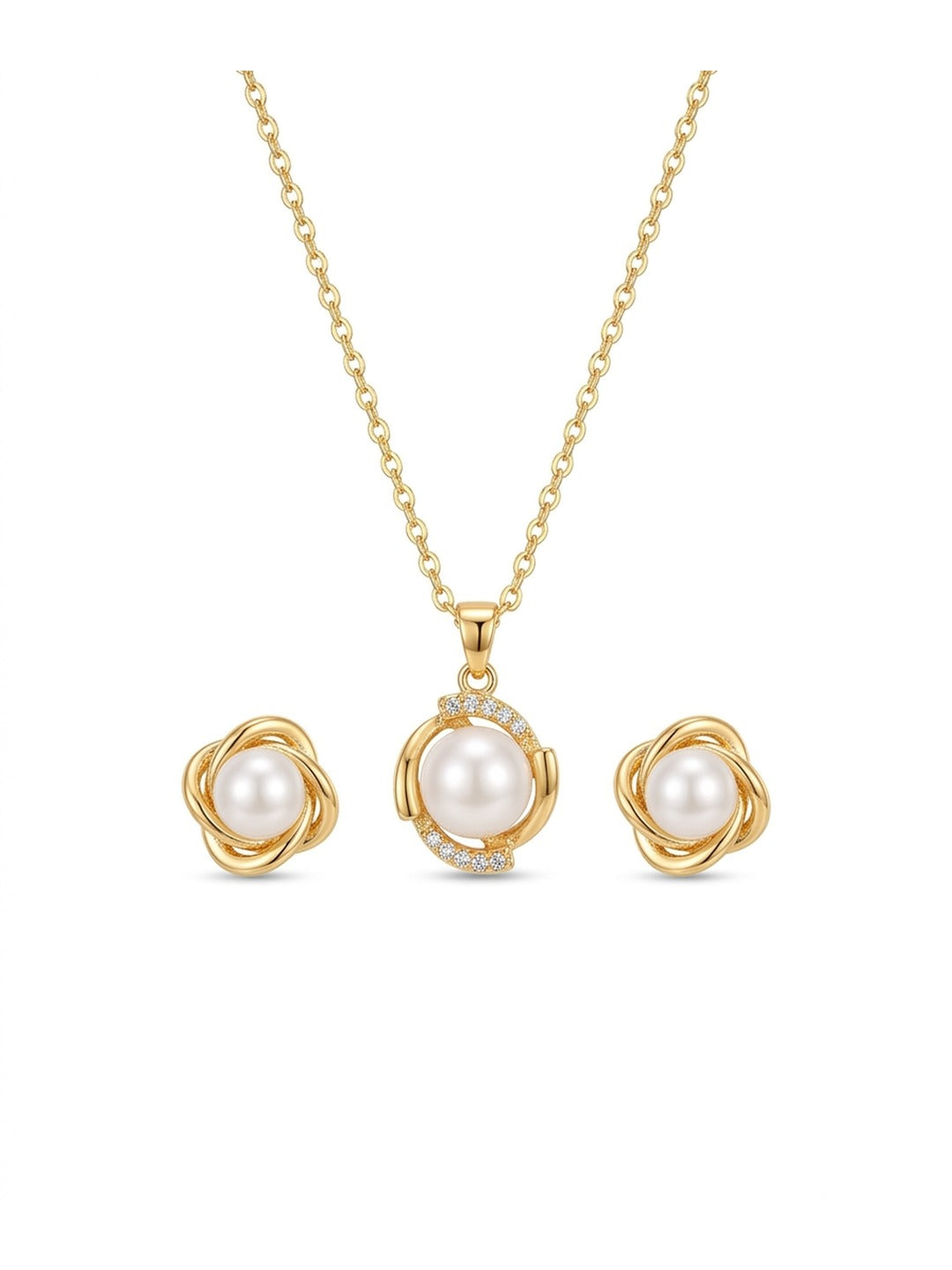 18K Gold Plated Pearl Knot Pendant Set