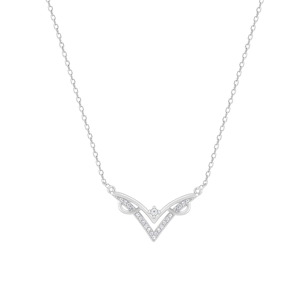 Signature V-Shaped Silver Pendant with Link Chain