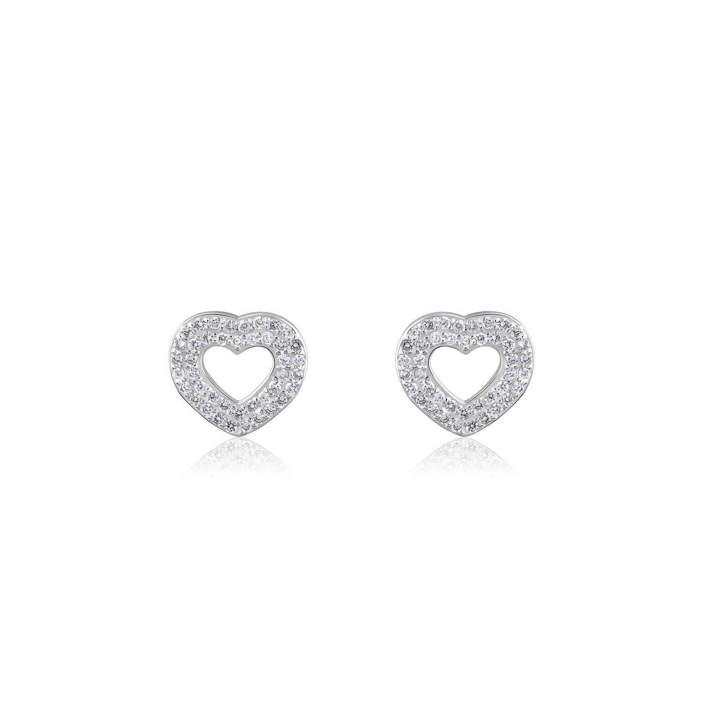 Sparkling Heart Silver Stud Earrings