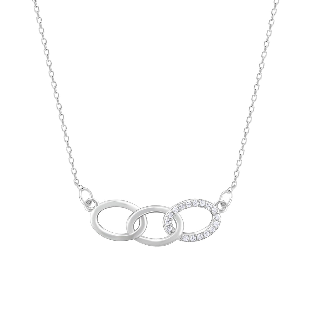 Silver Zircon Circle Pendant with Link Chain