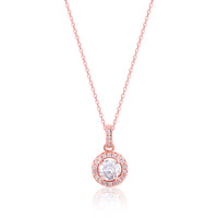 Ornate Solitaire Zircon Rose Gold Pendant with Link Chain