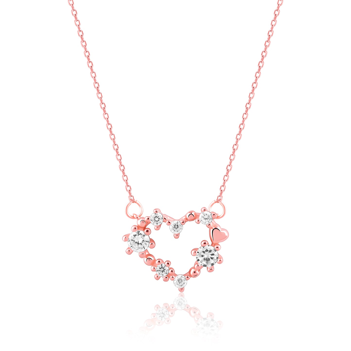 Silver Romantic Heart Rose Gold Pendant with Link Chain