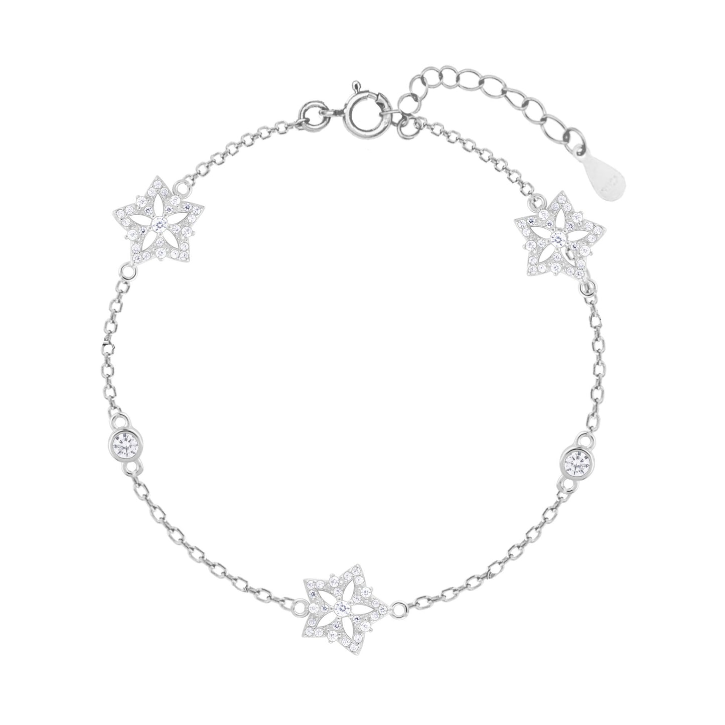 Triple Star Silver Floral Zircon Bracelet