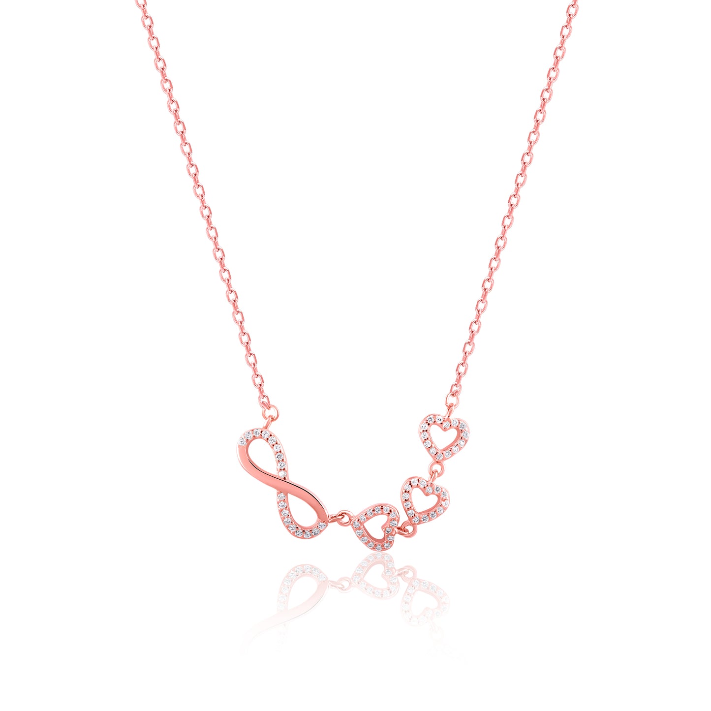 Infinity Love Trifold Hearts Zircon Rose Gold Pendant with Link Chain