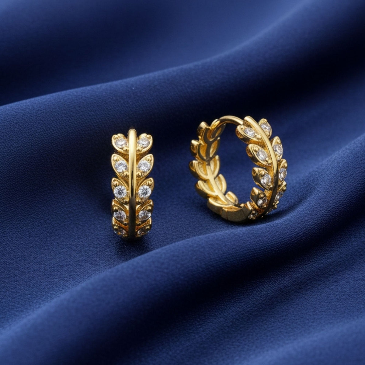 RACHIVA 925 Sterling Silver Leaf Zircon Hoop Earrings for Women
