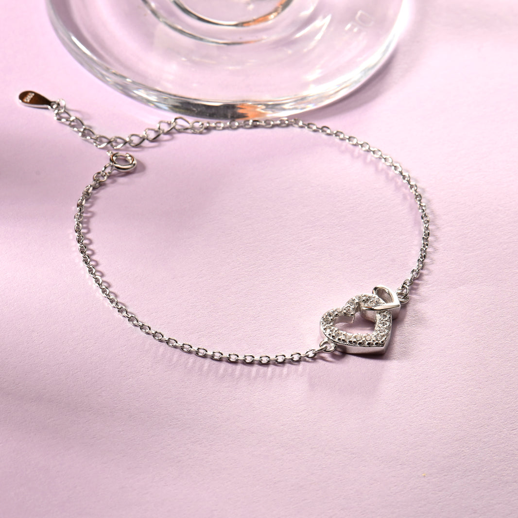 Enchanted Love Silver Duo Hearts Bracelet