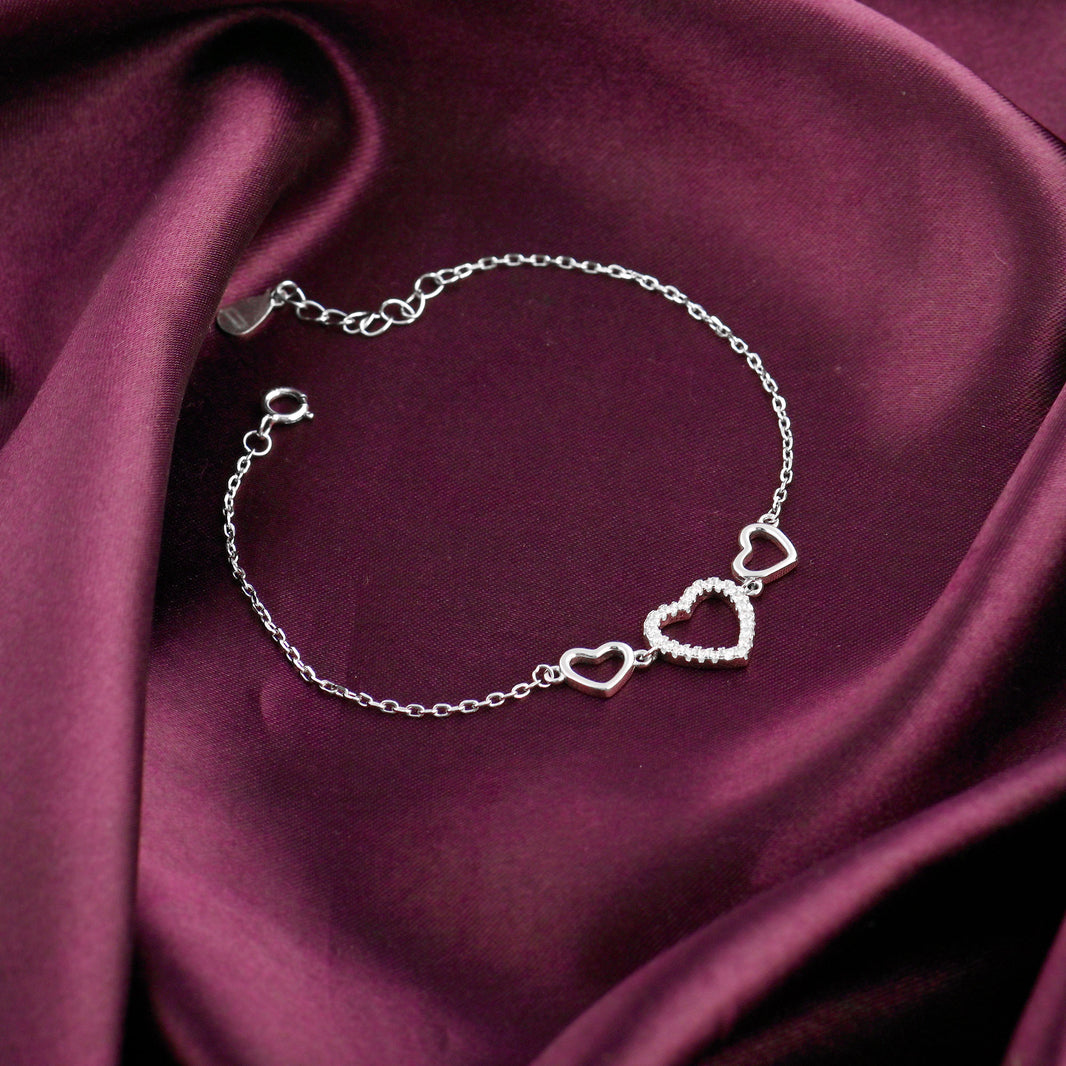 Triple Heart Connection Silver Bracelet