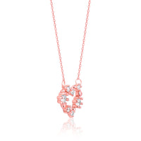 Silver Romantic Heart Rose Gold Pendant with Link Chain