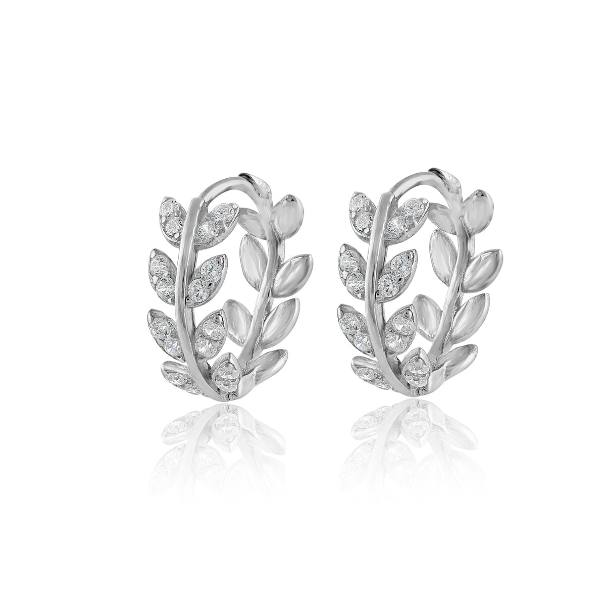 RACHIVA 925 Silver CZ Leaf Huggie Hoop Earrings for Women