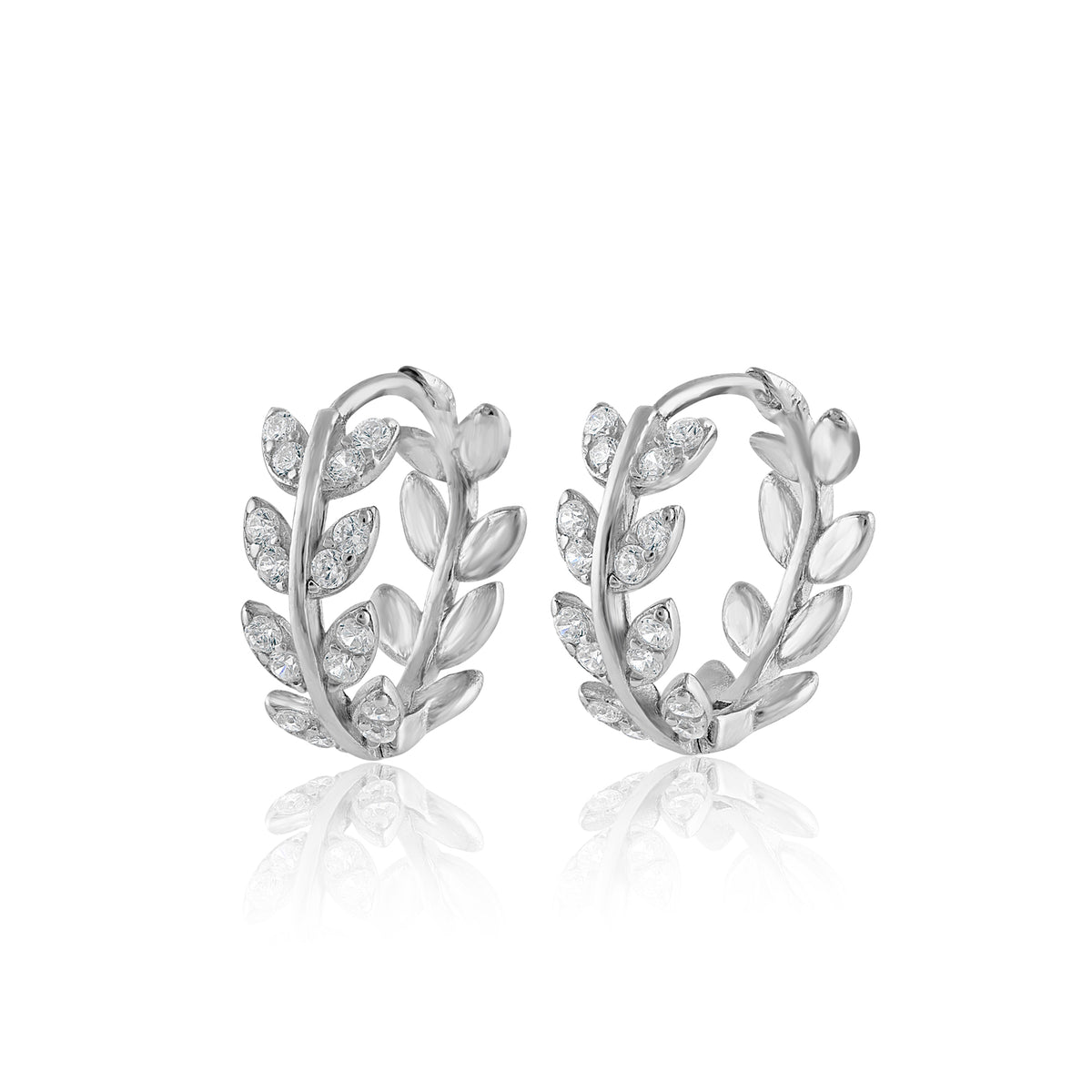 RACHIVA 925 Silver CZ Leaf Huggie Hoop Earrings for Women