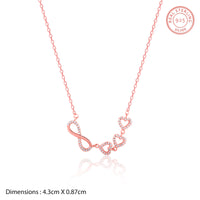 Infinity Love Trifold Hearts Zircon Rose Gold Pendant with Link Chain