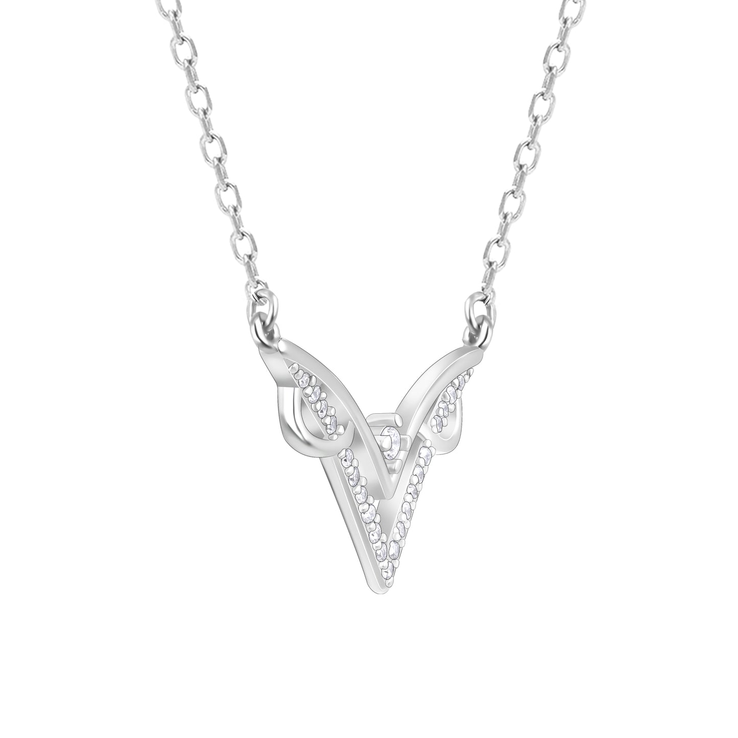 Signature V-Shaped Silver Pendant with Link Chain