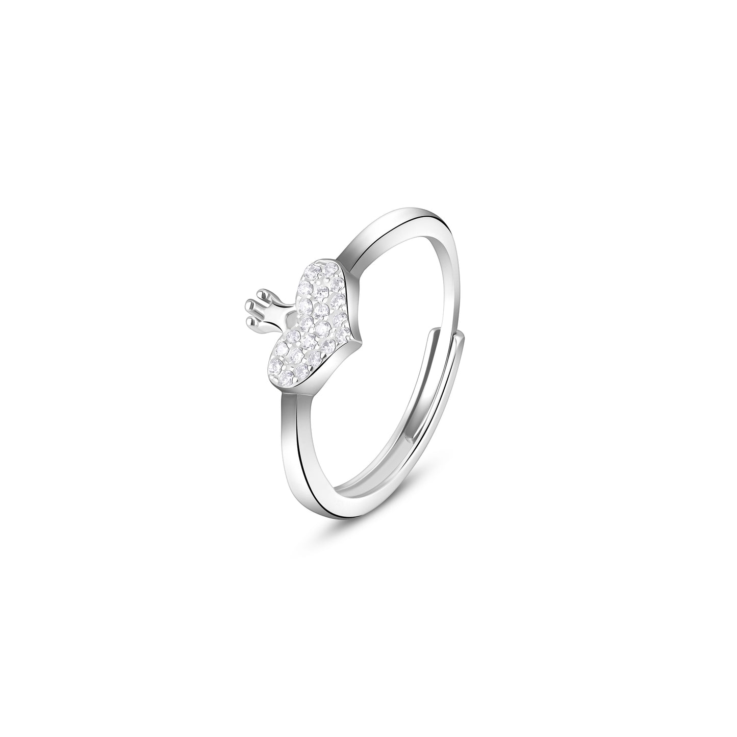 Royal Heart Crown Silver Ring